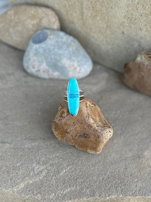Kingman Turquoise inlay ring artist, Harold Smith, size 7