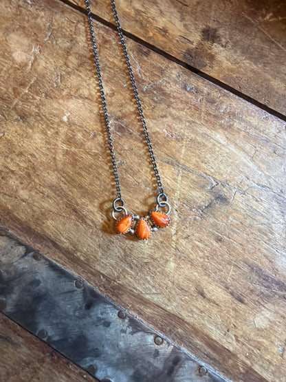 Clementina three stone orange spiny necklace 17 in 1/8 stamped by the artist