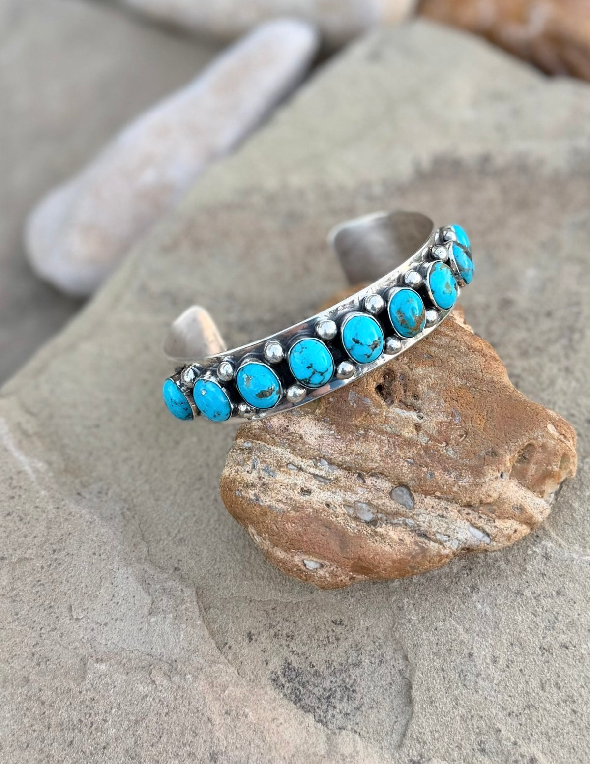 Nena turquoise cuff stamped by the artist
