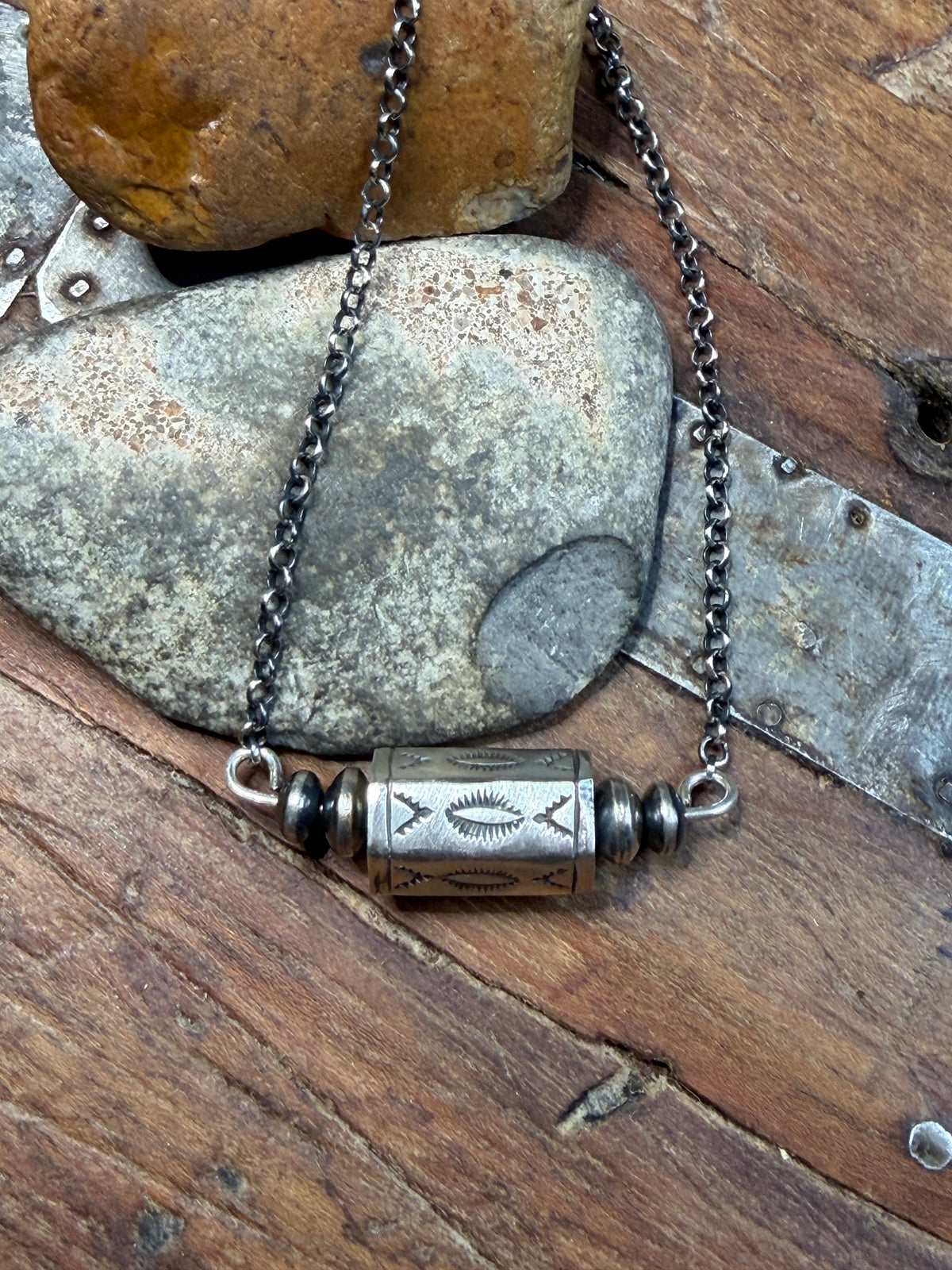 Jo P - Sterling Barrel Necklace - 20.25" Long