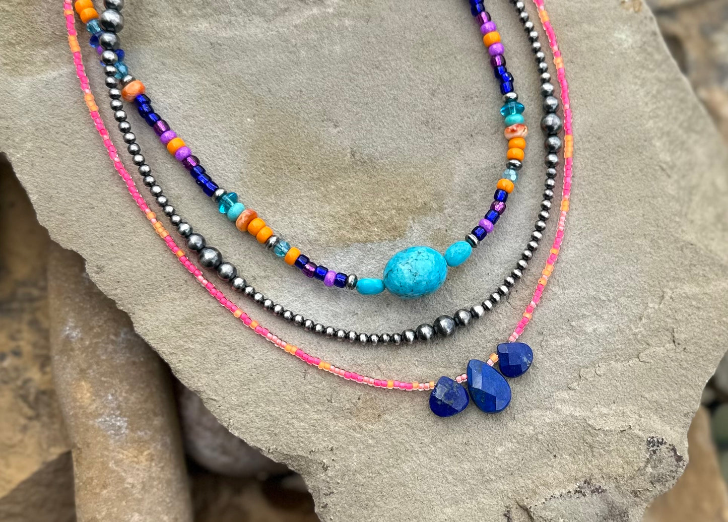 Multi bead chunk center stone