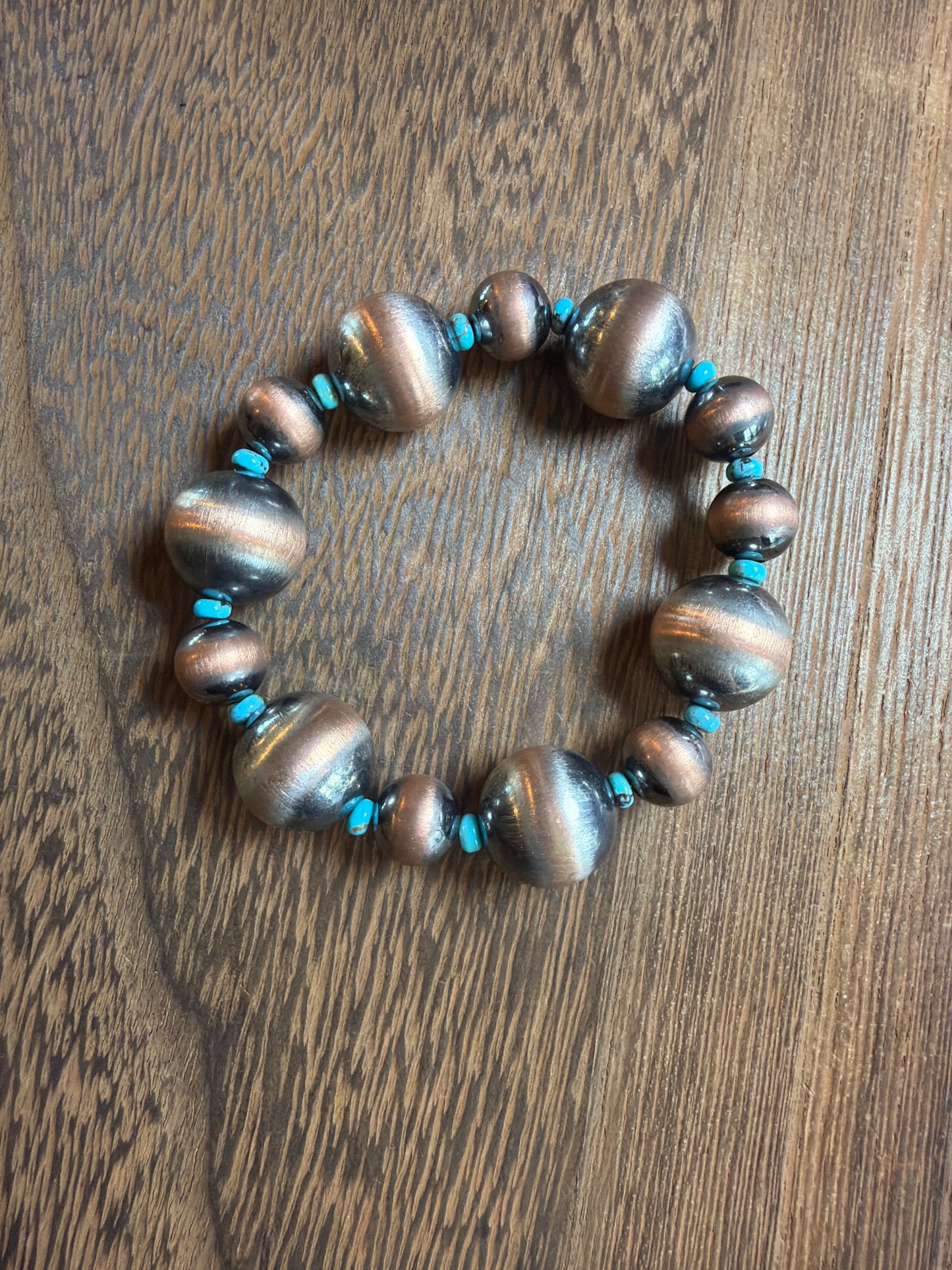 Pre order machine made copper and turquoise stretch bracelets (view description for info)
