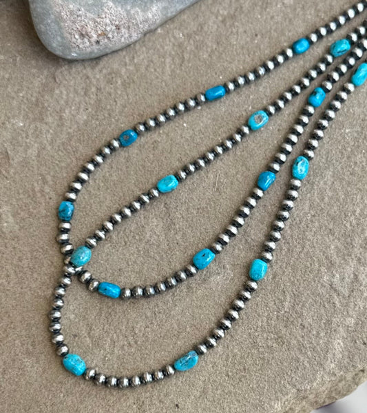 Sterling bead and turquoise necklace 16 3/8 4mm