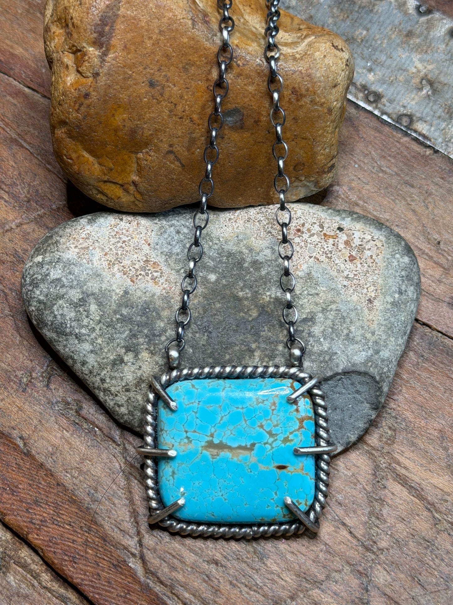 Christine - Waterproof Turquoise Square Bar Necklace - 16.75" Long