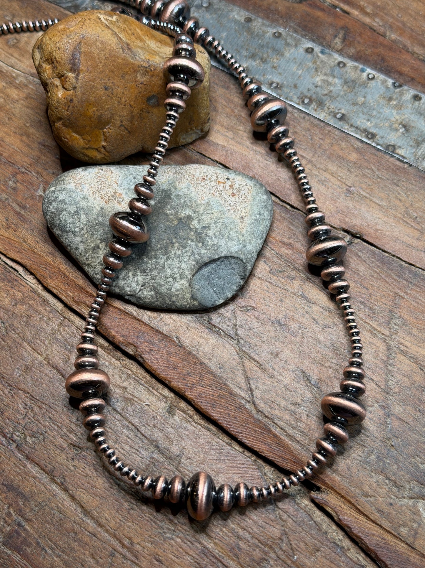 Kim - 3mm to 13mm Machine Made Graduated Copper Beaded Necklace - 24" to 26" Long