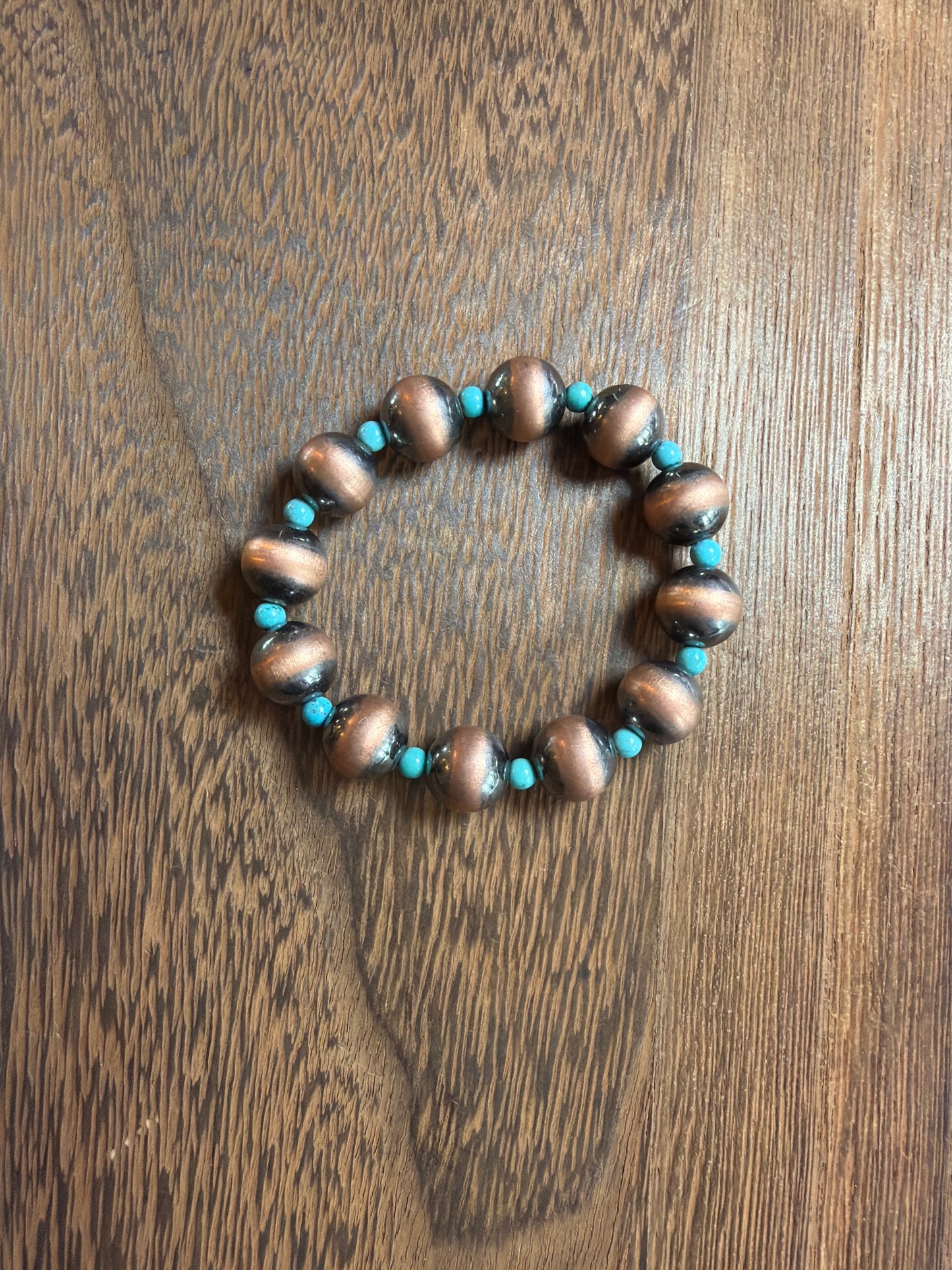 Pre order machine made copper and turquoise stretch bracelets (view description for information)
