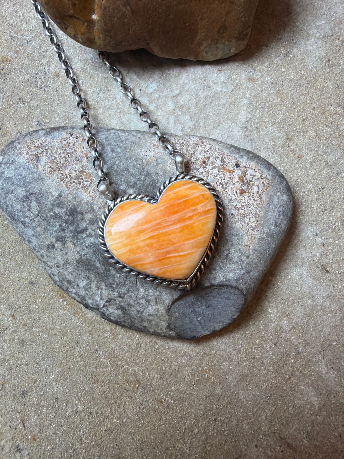 sophia- orange spiny heart necklace 16.25