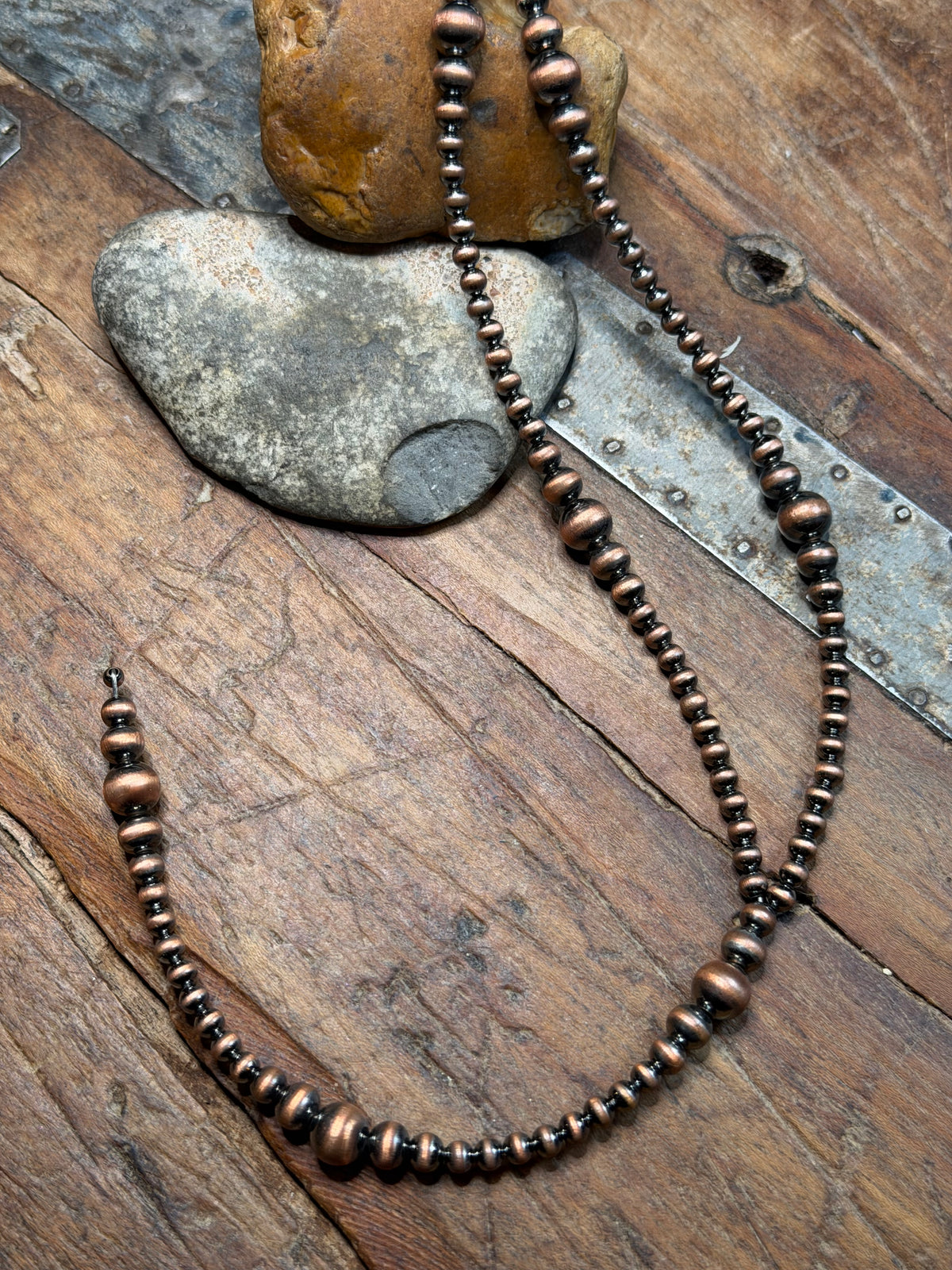 Shawne - 4mm to 8mm Machine Made Beaded Copper Lariat Necklace - 18.25" to 20.25" Long