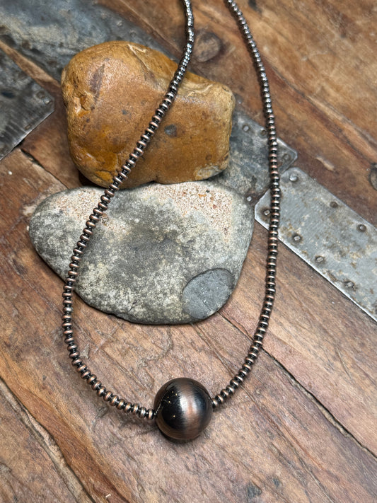 Cori Hard Times Ranch - 3.4mm Machine Made Beaded Copper Necklace w 17.94mm Bead - 20.25" to 22" Long