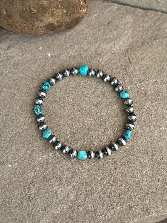 Round Sterling beads with Turquoise