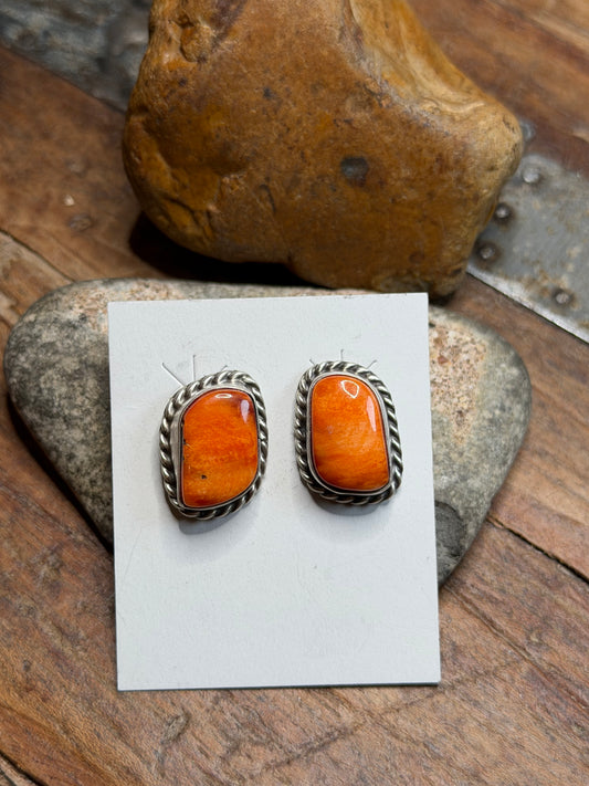 Sally - Orange Spiny Stud Earrings