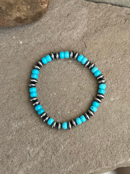 Saucer bead, and turquoise stretchy