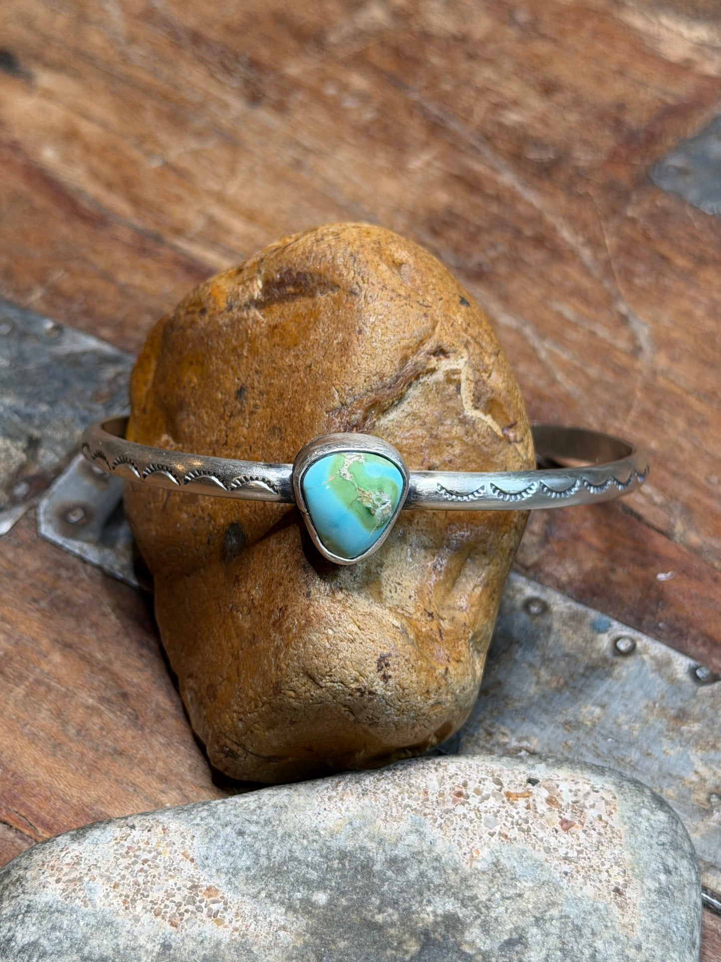 Terri - Sterling Cuff w Turquoise Stone - 6-5/8