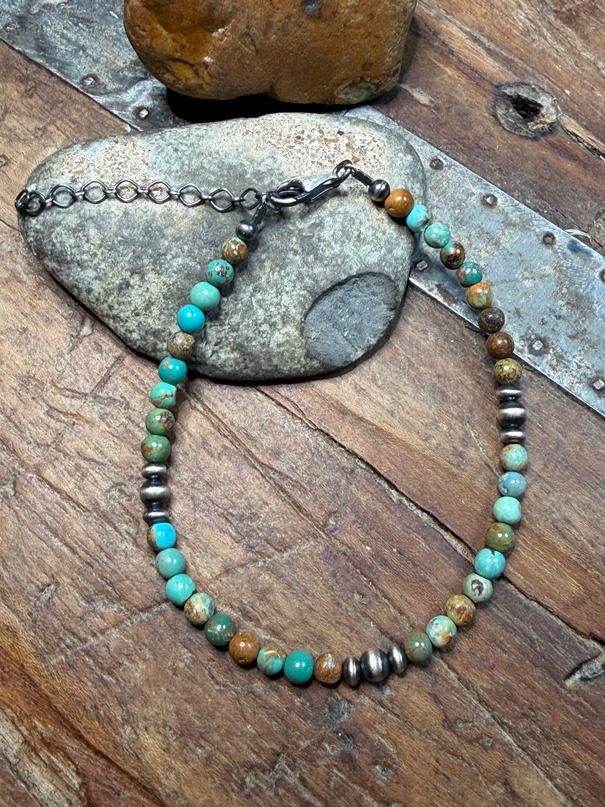Cori - 5mm Machine Made Beaded and Turquoise Anklet - 9 to 10.75" Long