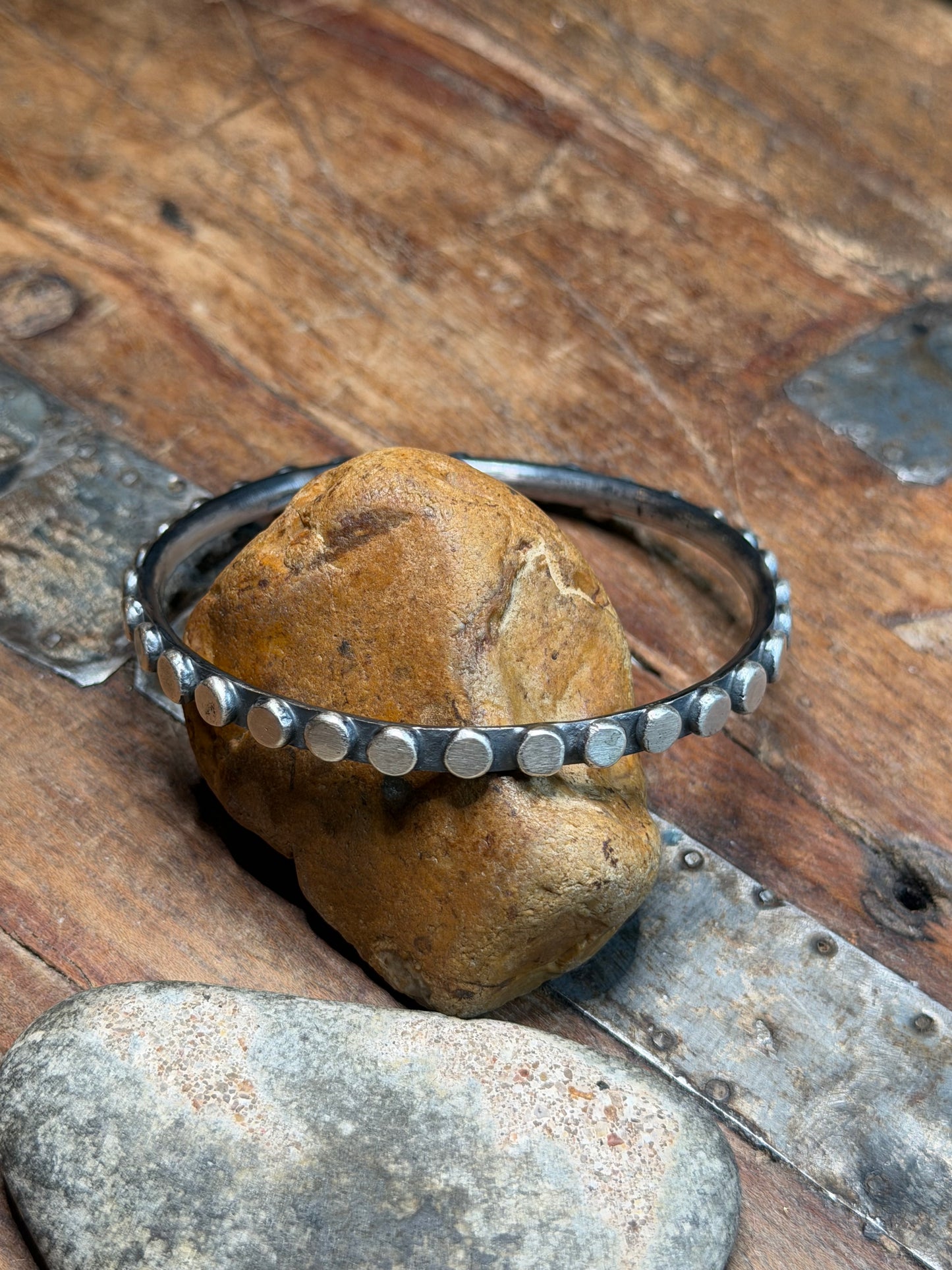 Crystal - Chimney Bute Sterling Bangle Bracelet w Dots - 8.25