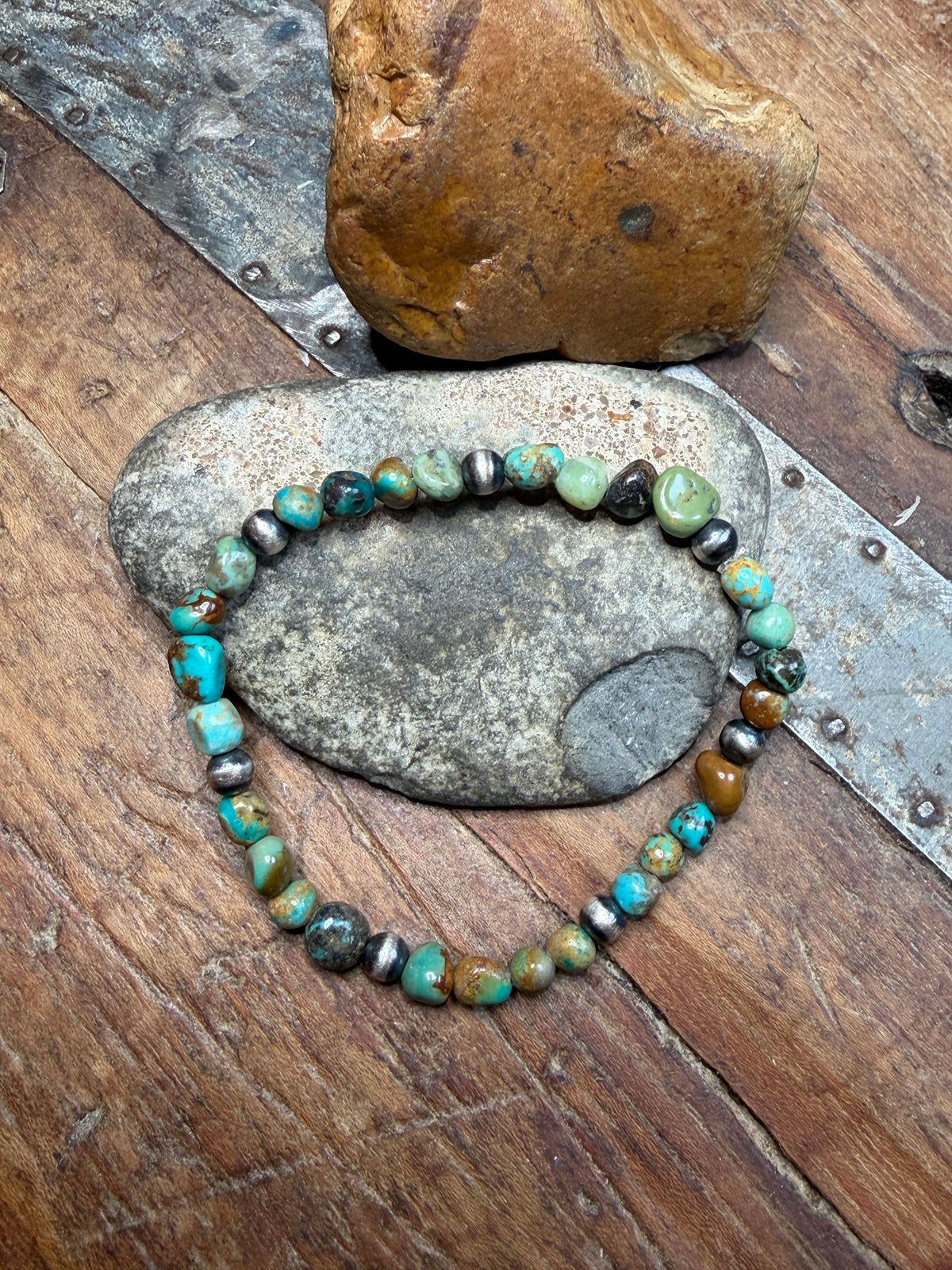 Pepper - 4.95mm Machine Made Beaded and Turquoise Stretchy Bracelet