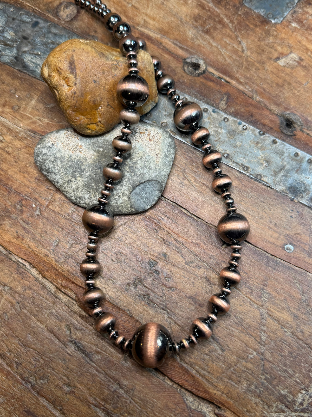 Cori hard times ranch - 5mm to 19.85mm Graduated Machine Made Beaded Copper Necklace - 20" to 22" Long