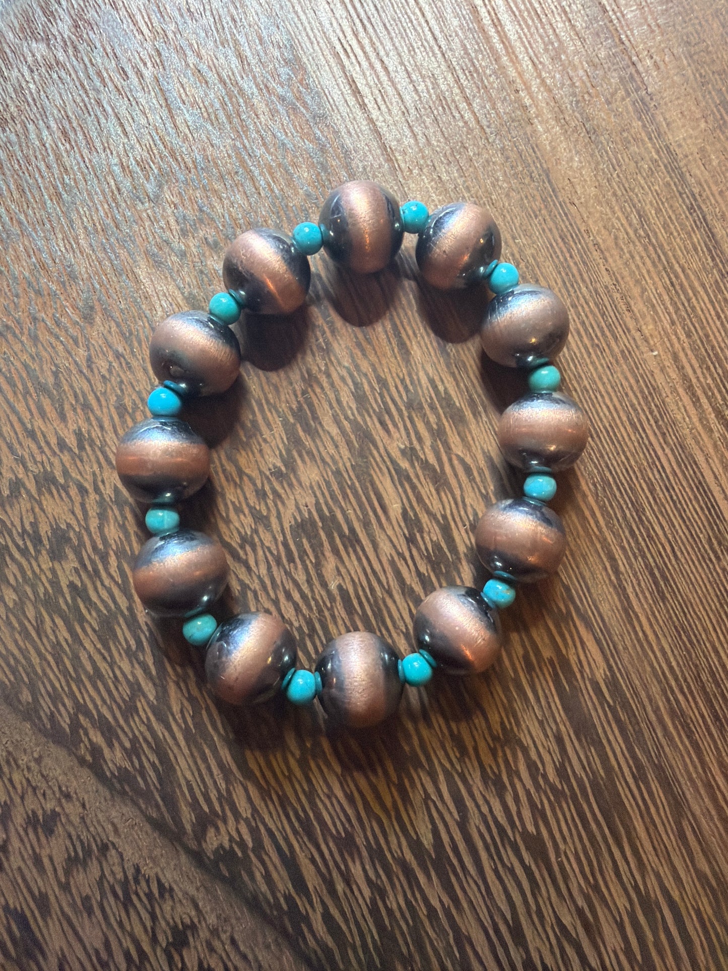 Victoria-copper and turquoise machine made bracelet 11.75mm