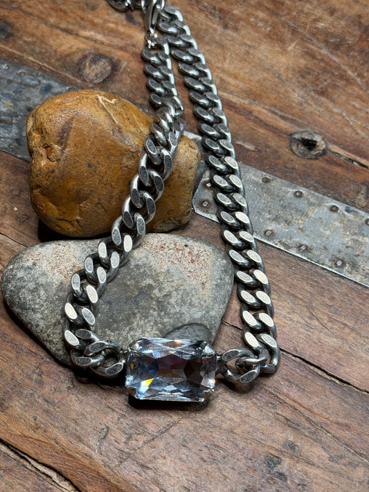 Katie - The Darcy Necklace w Clear Crystal Stone - 15.5" to 19" Long