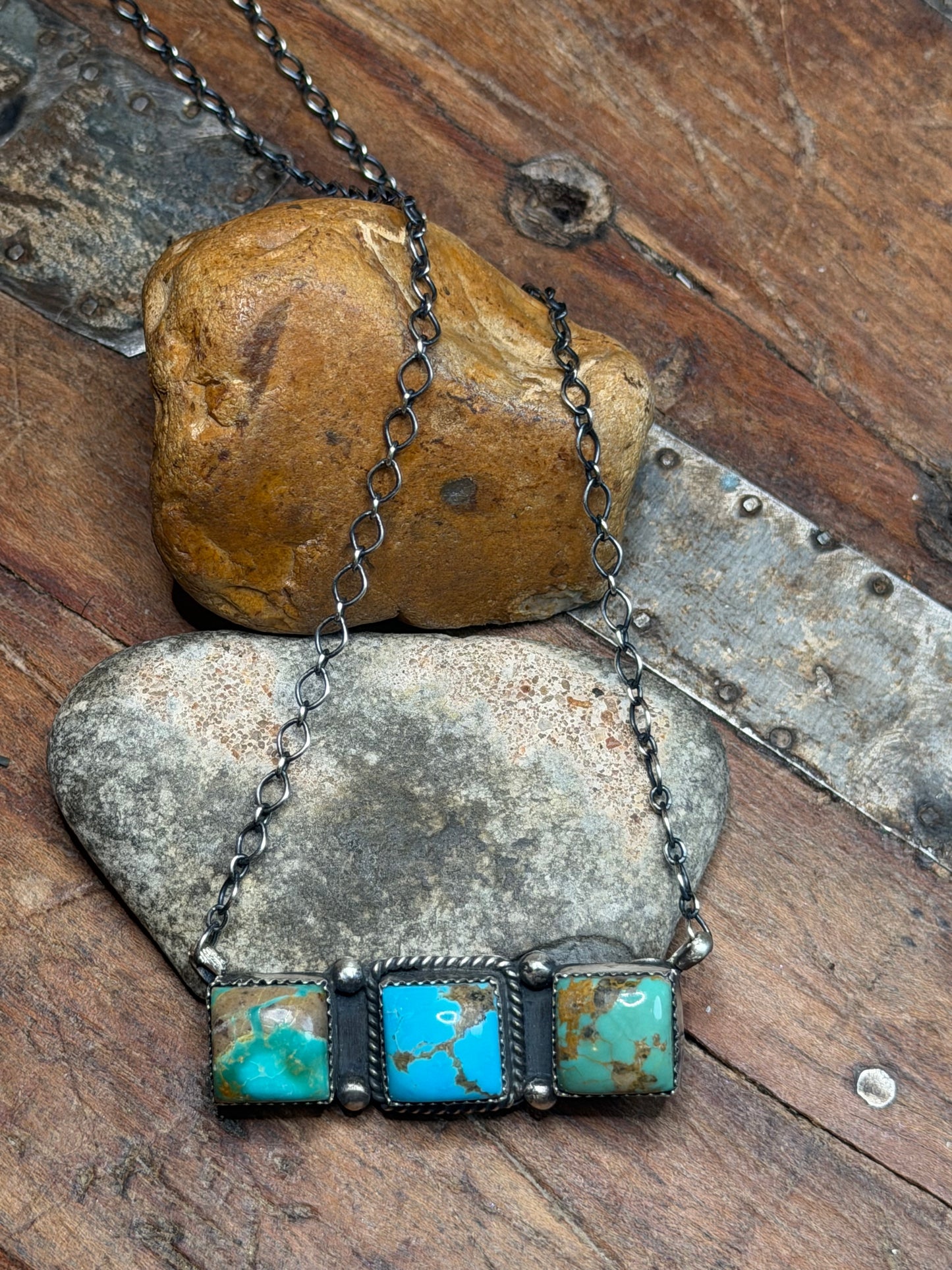 Heather - 3 Stone Turquoise Bar Necklace - 20" Long
