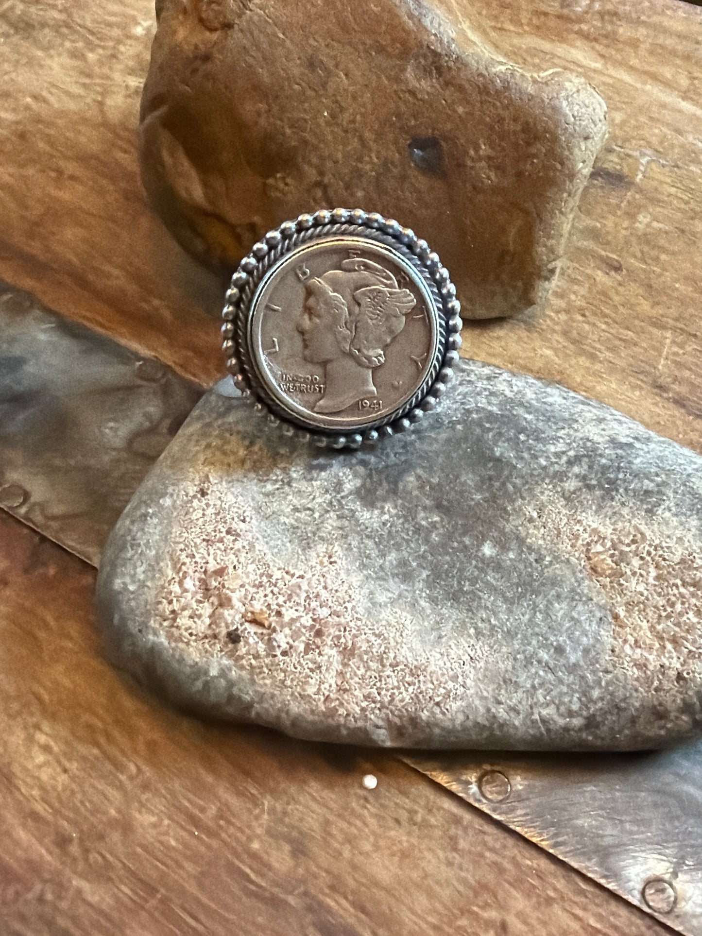 Laura adjustable coin ring, stamped by the artist. Sized to a 7