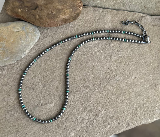 Turquoise and sterling bead necklace