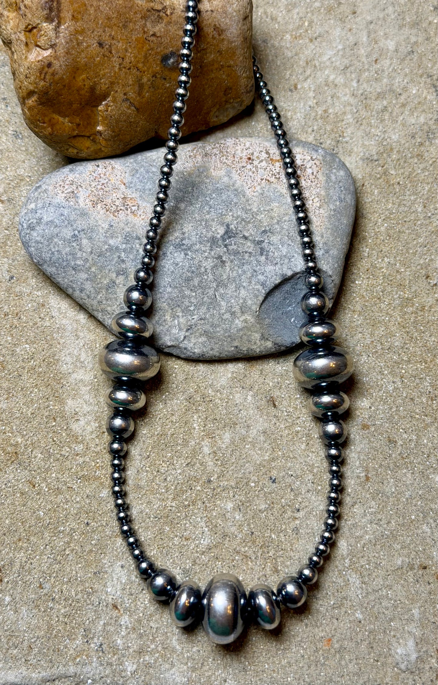 Sterling Graduated Machine Made Beaded Necklace 16