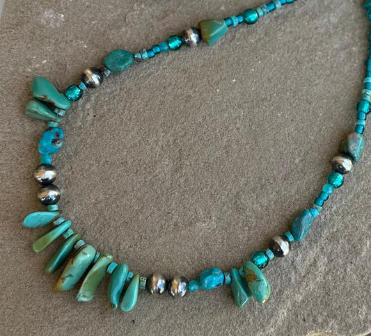 Turquoise and sterling bead necklace
