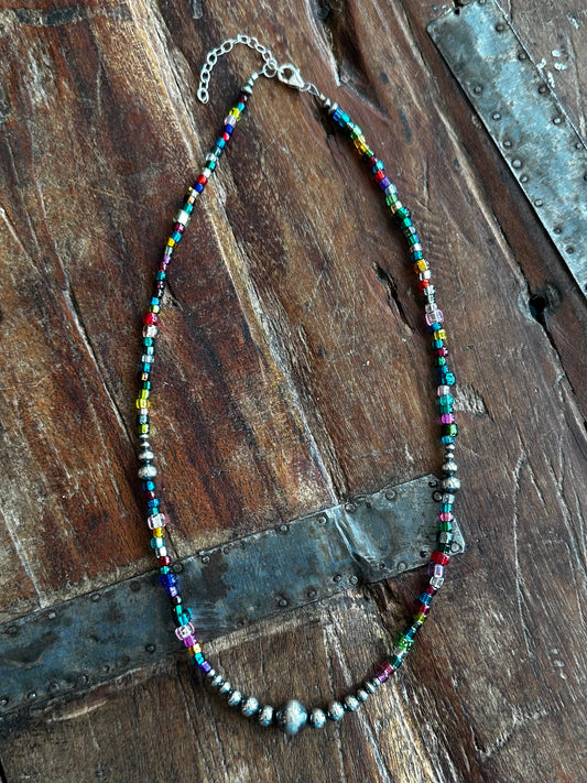 Sterling pearl and glass bead necklace