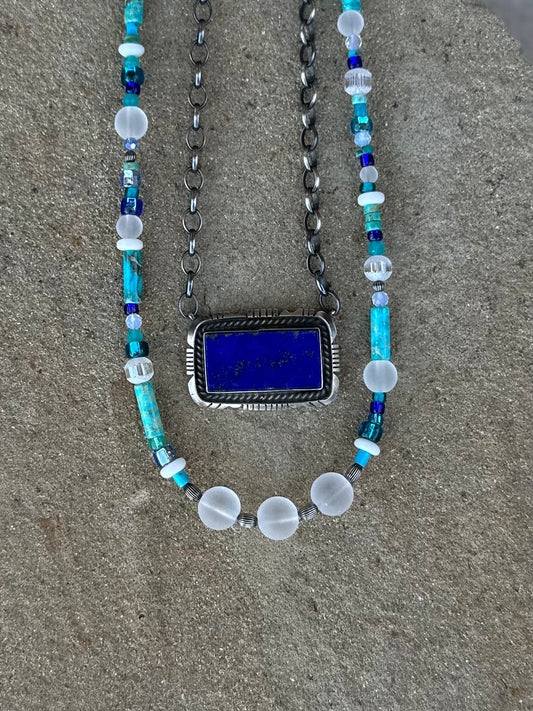 Wild beaded necklace(Blue)