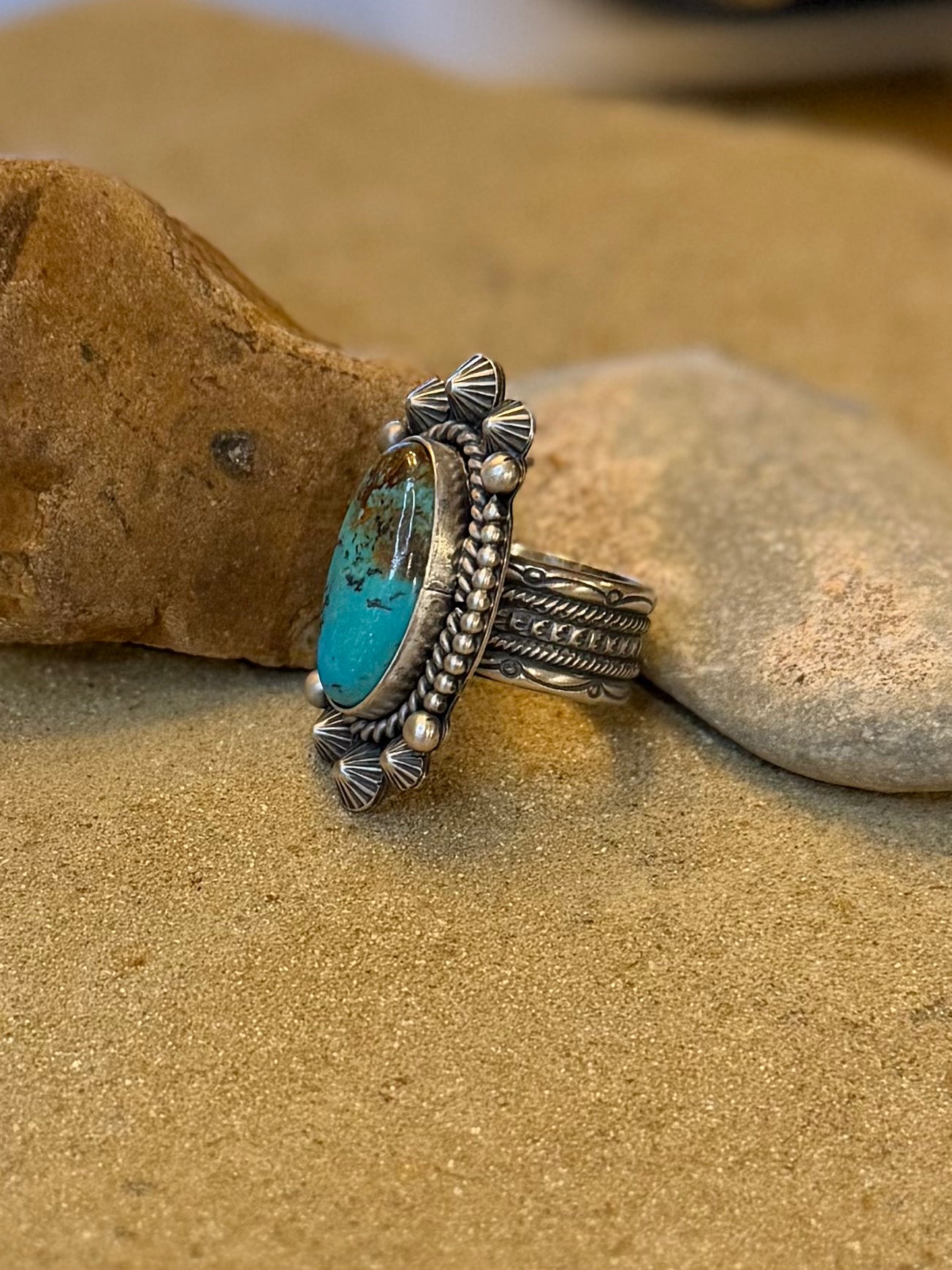 Heavy sterling silver ring with Turquoise