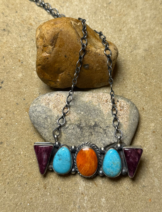 Gina - Multi 5 Stone Bar Necklace