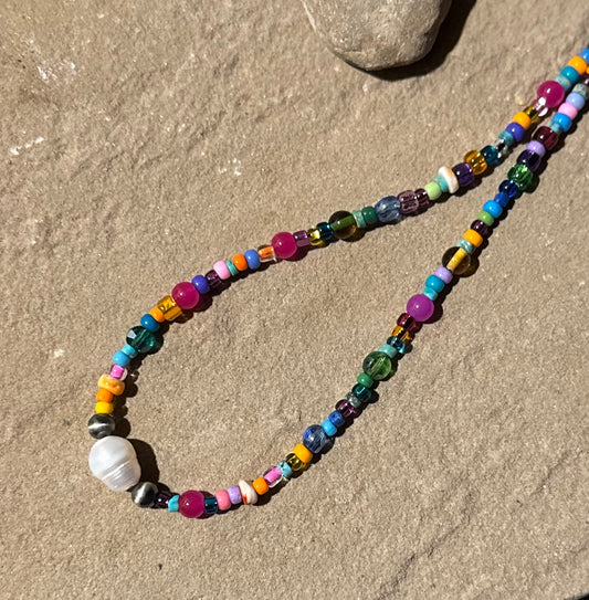 Pearl and multi bead necklace (14 inch)