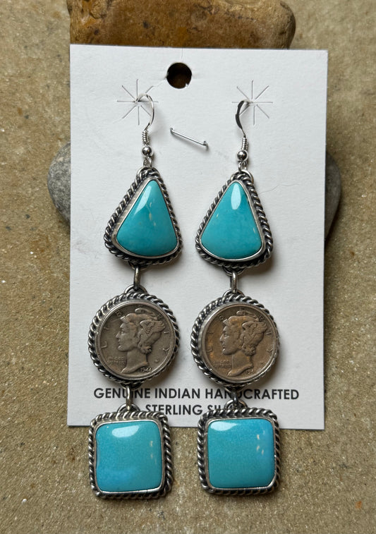 Jamie - Liberty Coin w Turquoise Dangle Earrings