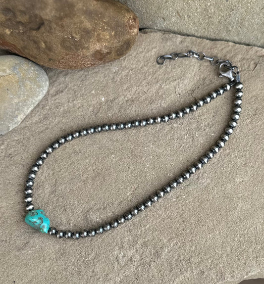 Turquoise and sterling bead necklace