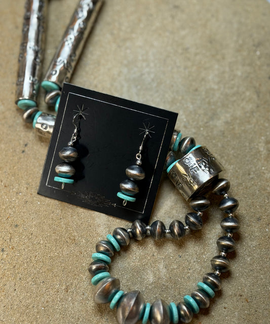 Kaitlyn Grace - Sterling Jacla Statement Necklace w Turquoise and Matching Earrings