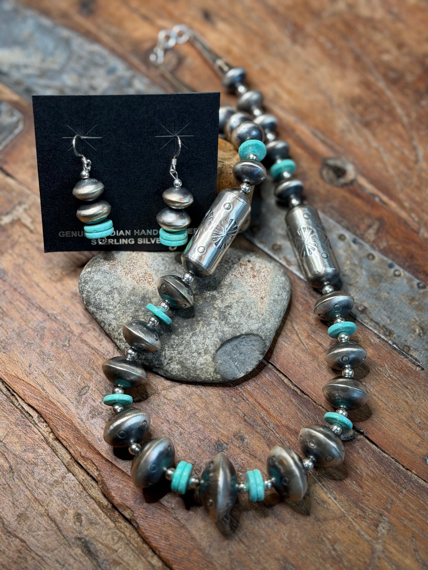 JoAnn - Handmade Sterling Necklace w Turquoise and Matching Earrings