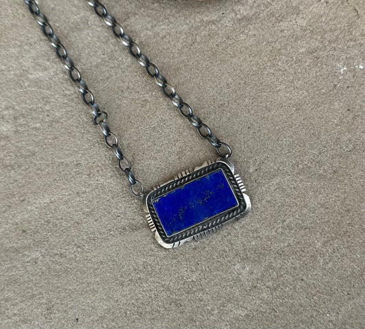 Blue lapis bar necklace