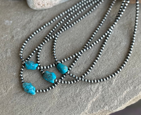Sterling beads with turquoise necklace 4 mm roughly 14 1/2 to 16 1/2