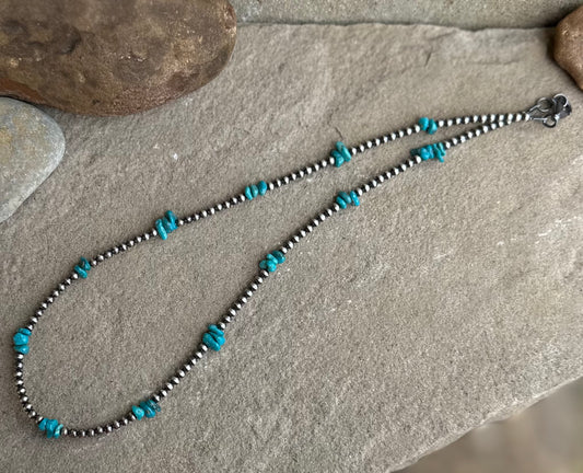 Turquoise and sterling pearl necklace 18 inches
