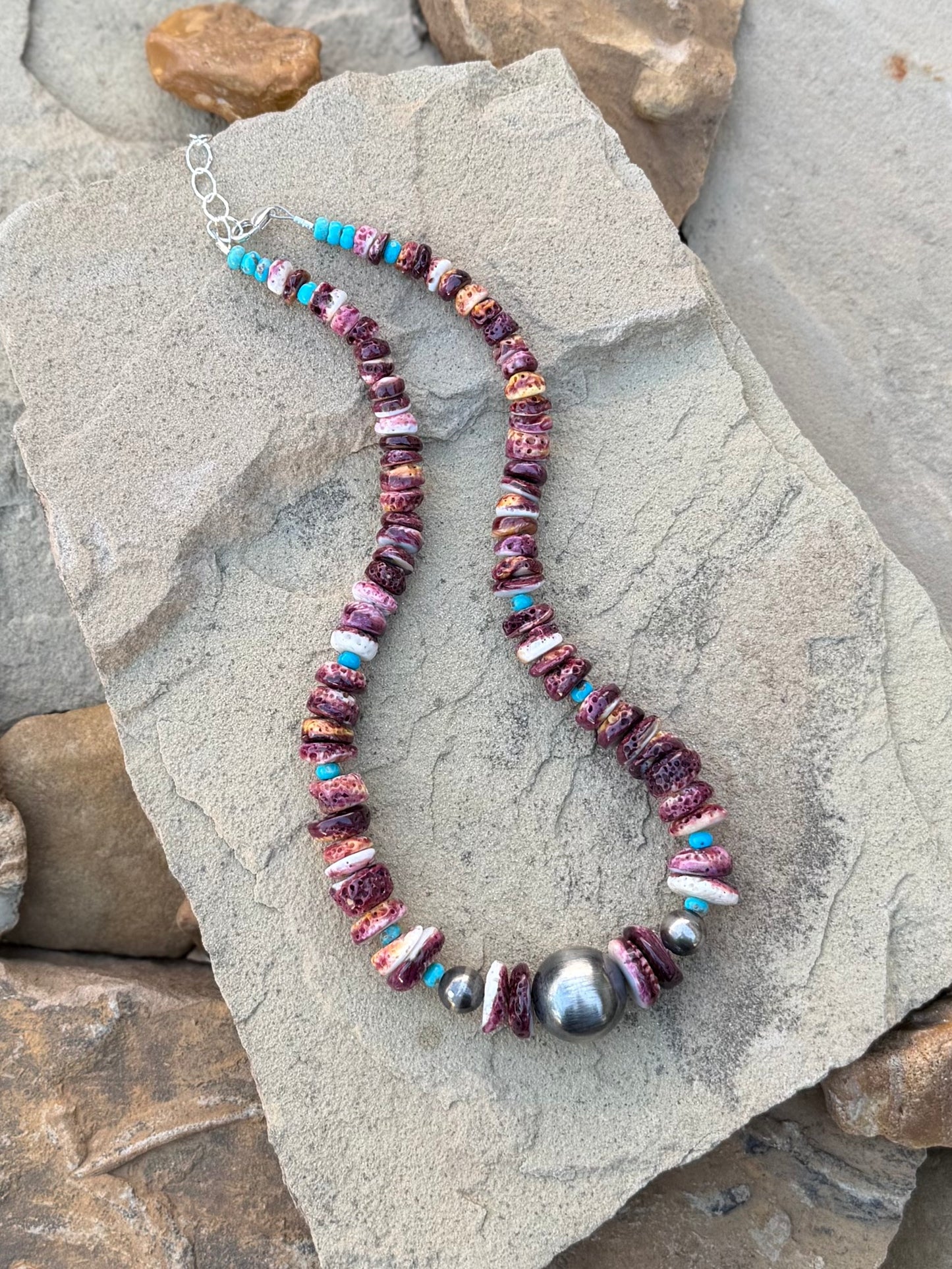 Purple spiny and turquoise necklace