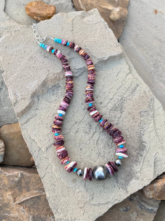 Purple spiny and turquoise necklace
