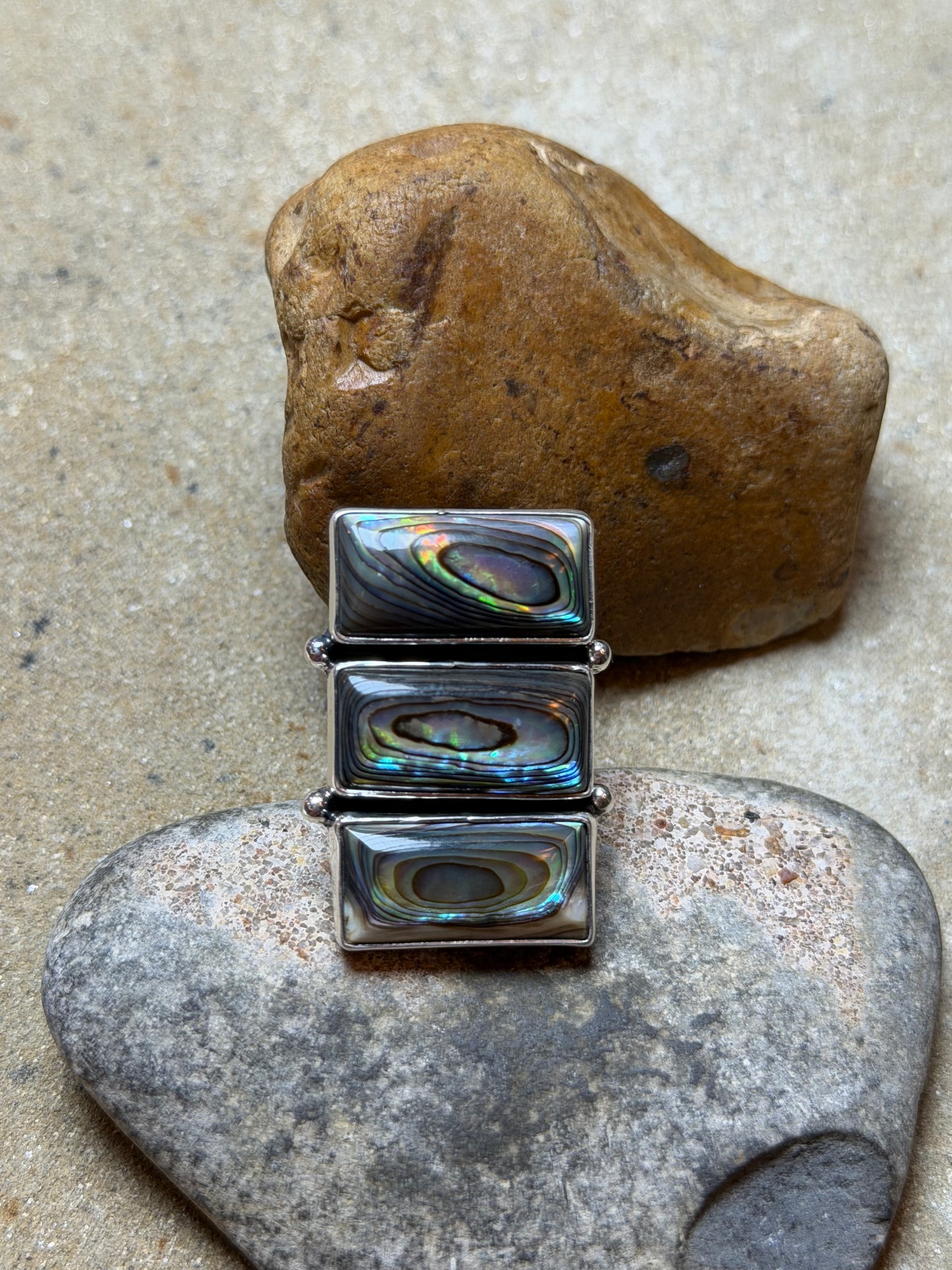Nadine - Federico 3 Stone Abalone Shell Adjustable Ring