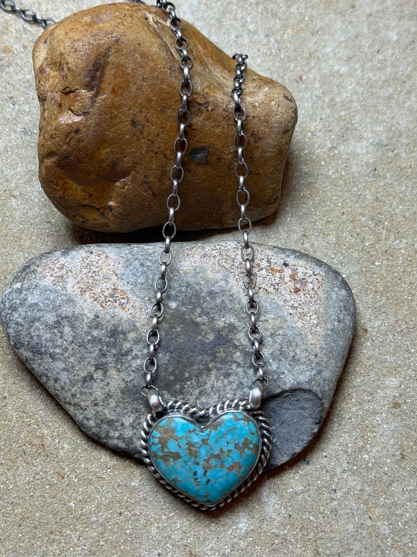 Elizabeth - Turquoise Heart Bar Style Necklace - 16.5" Long