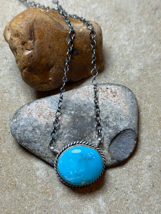 Libby - Turquoise Oval Bar Style Necklace - 19-7/8" Long