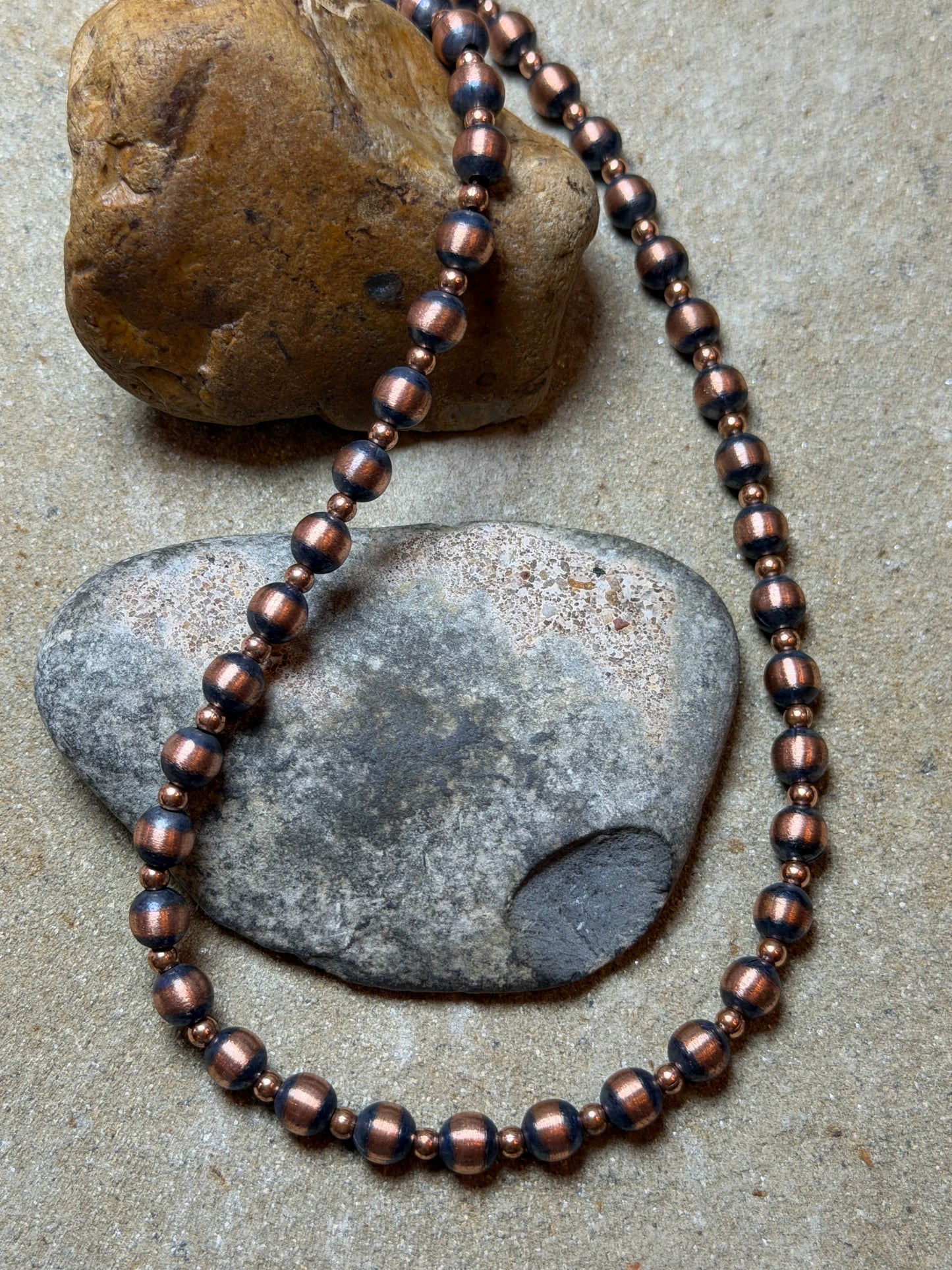 Ginger - 6mm Machine Made Copper Beaded Necklace - 16" Long