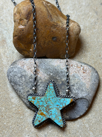 Bonnie - Turquoise Star Bar Style Necklace - 16-5/8" Long and 2 - Necklace Extenders