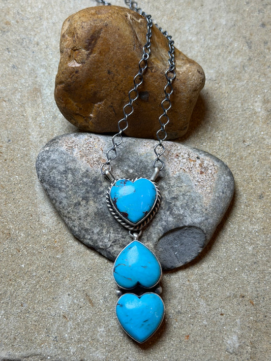 Shelley - 3 Turquoise Heart Lariat Necklace