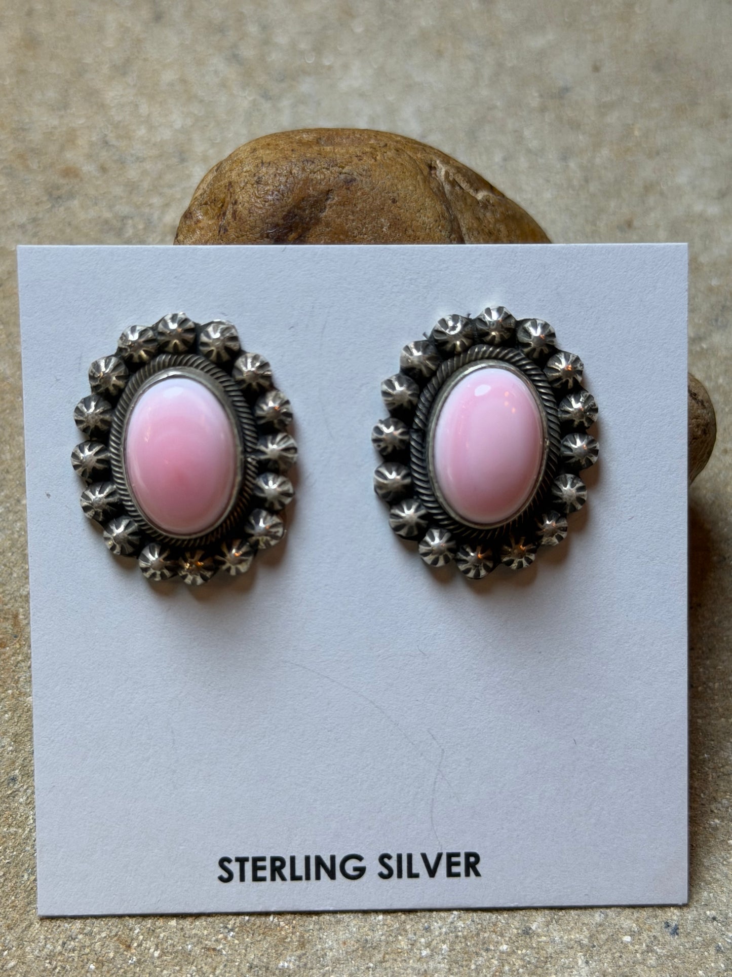 Ms Voich - Pink Conch Oval Stud Earrings