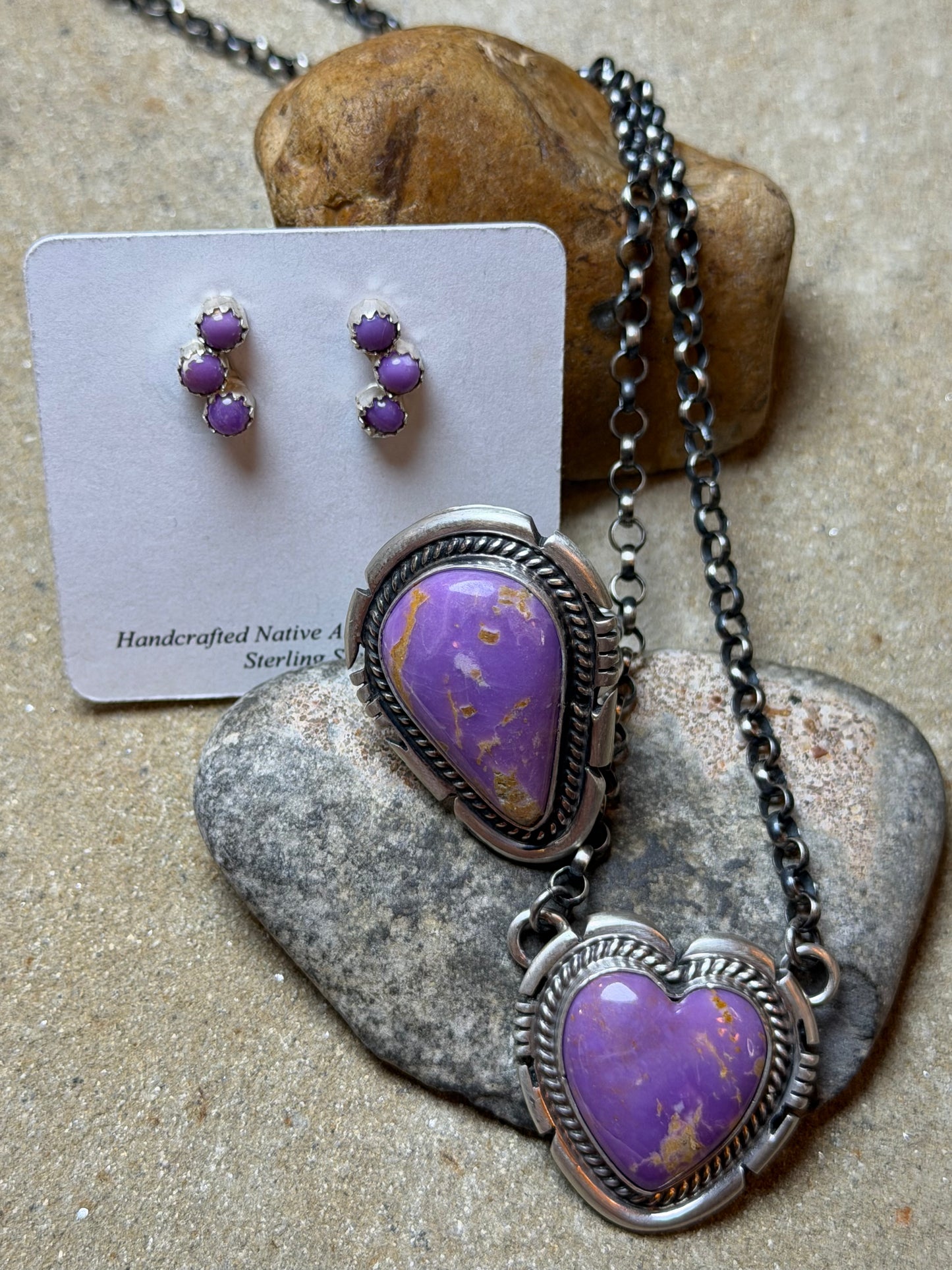 Vee - 3 Piece Phosphosiderite Necklace, Ring, Crawler Earrings Set